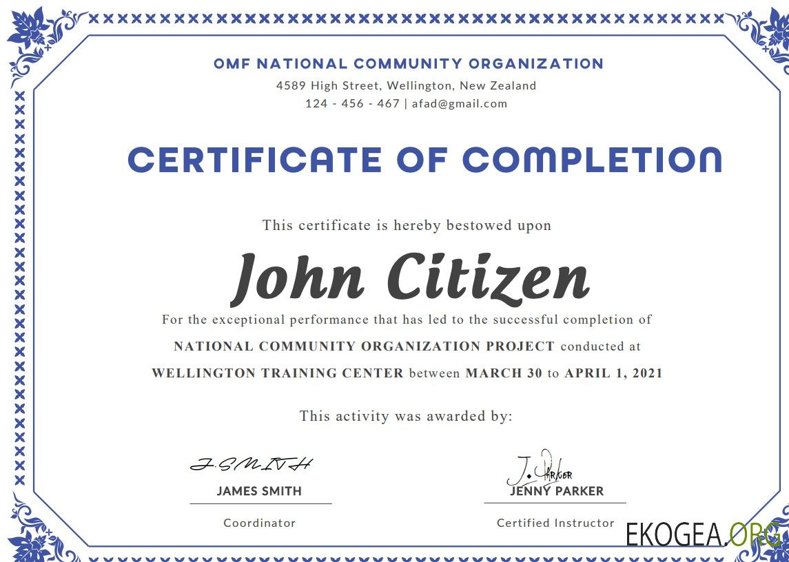 Modèle de certificat d'achèvement des États Unis au format Word et PDF, version 3